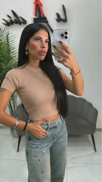 Maglia Crop Lana Fango