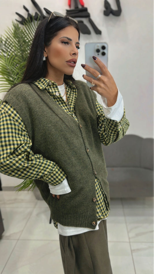 Gilet Over in Lana Verde Militare