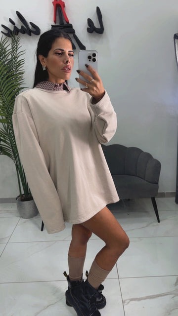 Felpa Over con spallina Beige