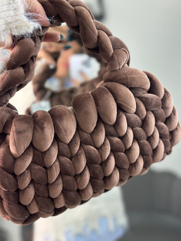 Borsa Uncinetto in Velluto Marrone