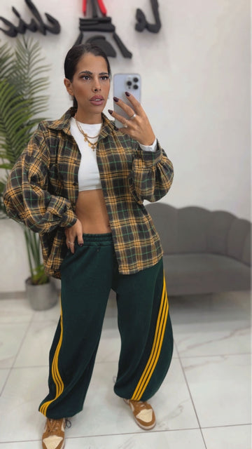 Pantalone Balloon Verde con banda Giallo