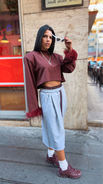 Maglia Crop con Piume