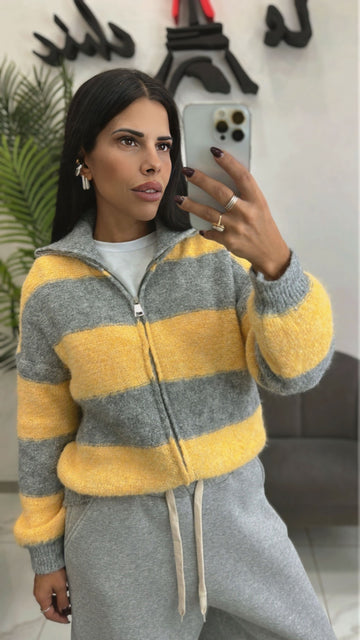 Pull con zip a righe giallo