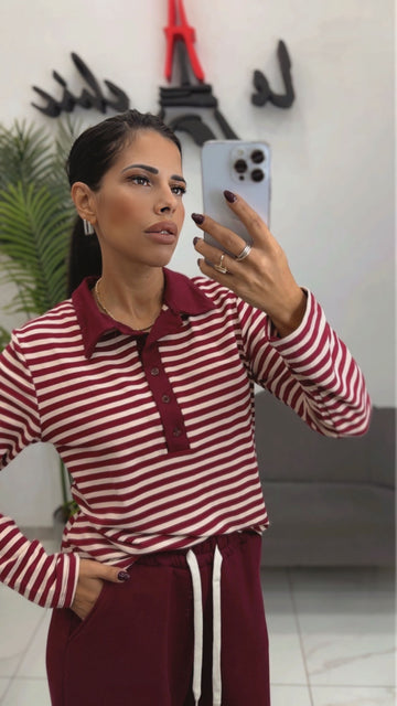 Polo Righe Beige/Bordeaux