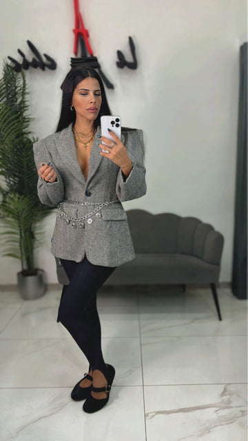 Giacca Spigata Spallina Nera