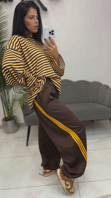 Pantalone Tuta Balloon Marrone/Giallo
