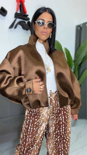 Bomber in Neoprene Rasato - Marrone
