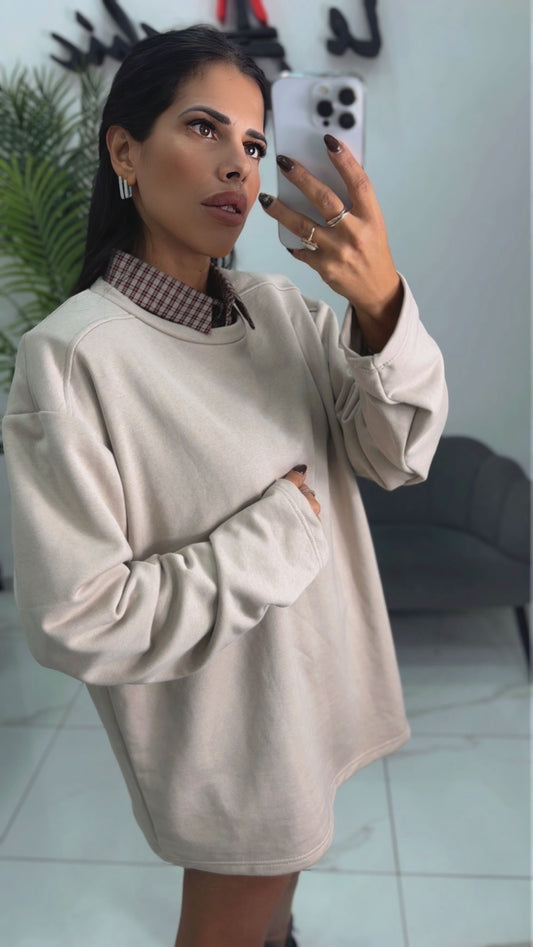 Felpa Over con spallina Beige