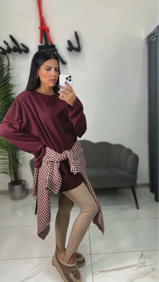 Maglia Over Lunga con Spallina Bordeaux