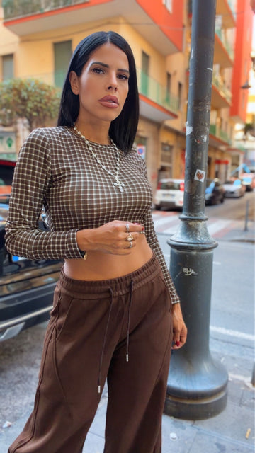 Maglia Crop Ceck - Marrone