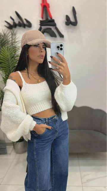 Top + Cardigan in lana bianco