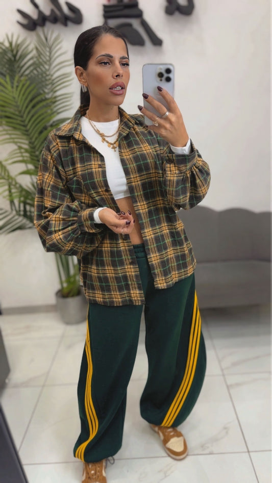 Pantalone Balloon Verde con banda Giallo