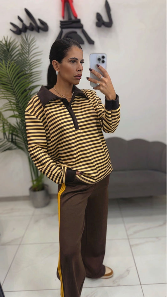 Pantalone Tuta Marrone banda Gialla