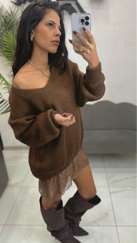 Maxi Maglia in Lana con Pizzo