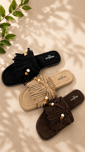 Ciabattina Frange Boho con Perline